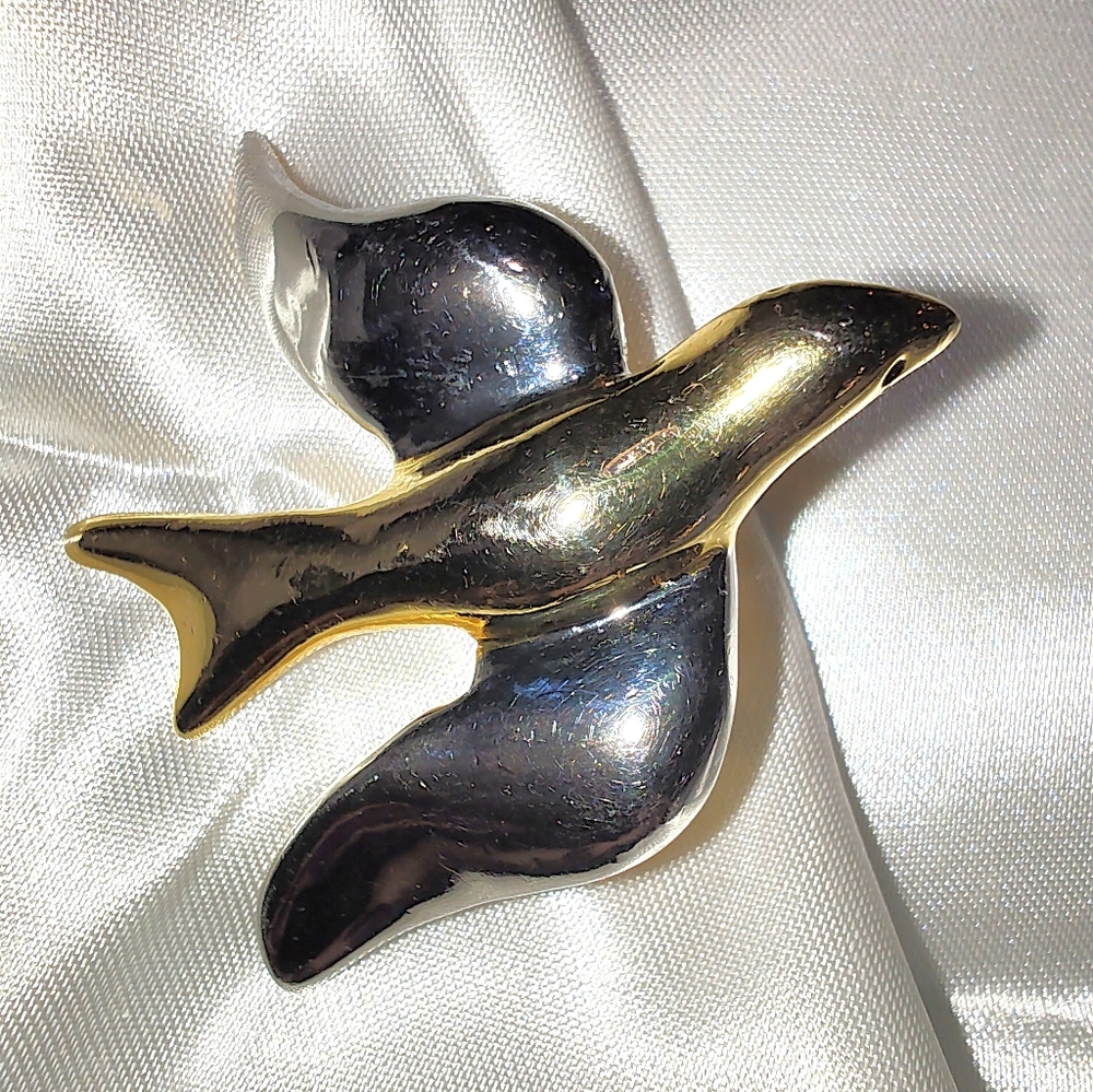 Vintage Gold and Silver Tones Dove Brooch/Pendant